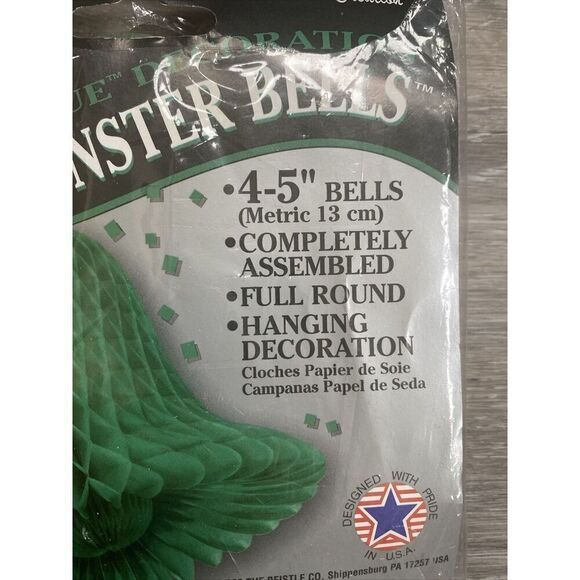 15" Beistle Westminster Bells 4pack 5” Hunter Green Tissue Honeycomb Bells 55015 - Picture 4 of 4